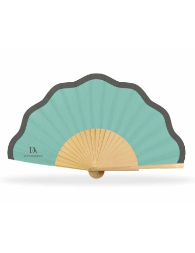 Abanico madera y tela ondulada + funda "Verde menta y gris oscuro" de Don Algodón