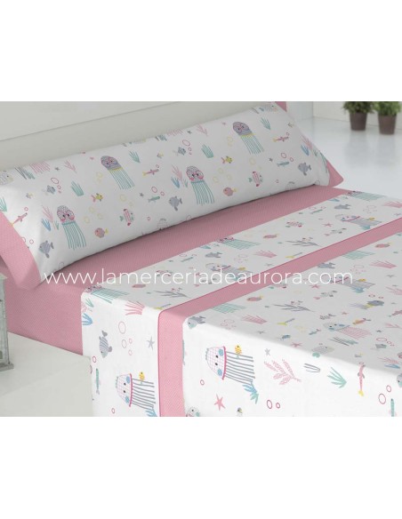 Sábanas tela infantiles "Medusas rosa" de Gamberritos