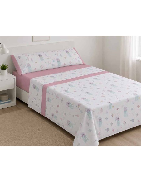 Sábanas tela infantiles "Medusas rosa" de Gamberritos