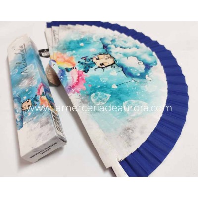 Abanico madera con caja "Agua" azul de Malamalaka 2