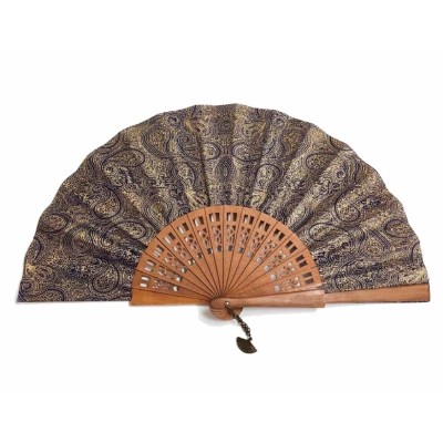 Abanico de madera calado "Cachemir dorado" de Cuatrogotas