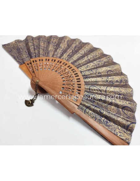 Abanico de madera calado "Cachemir dorado" de Cuatrogotas