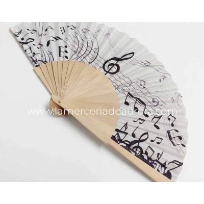 Abanico madera peral y tela "Música" de Cuatrogotas 2