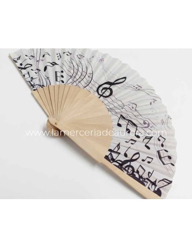 Abanico madera peral y tela "Música" de Cuatrogotas - DETALLE