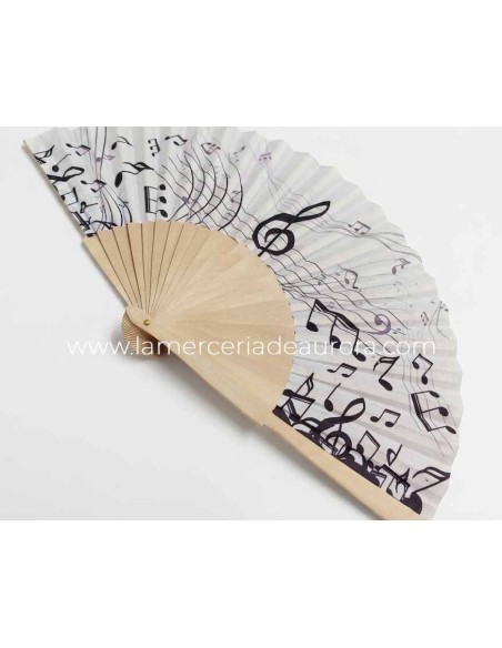 Abanico madera peral y tela "Música" de Cuatrogotas - DETALLE