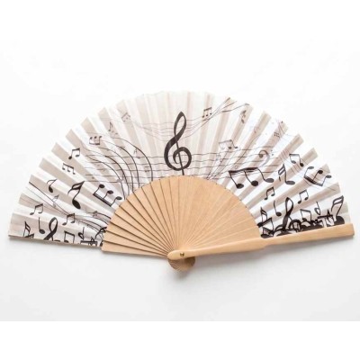 Abanico madera peral y tela "Música" de Cuatrogotas