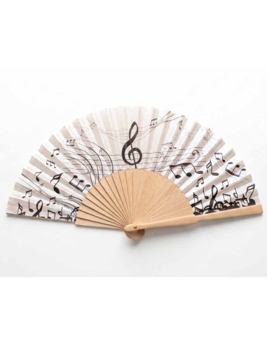 Abanico madera peral y tela "Música" de Cuatrogotas