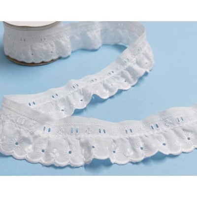 Bordado fruncido batista con pasacintas blanco (ancho 4 cms) Bianca