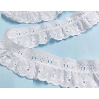Bordado fruncido batista con pasacintas blanco (ancho 4 cms) Bianca 2