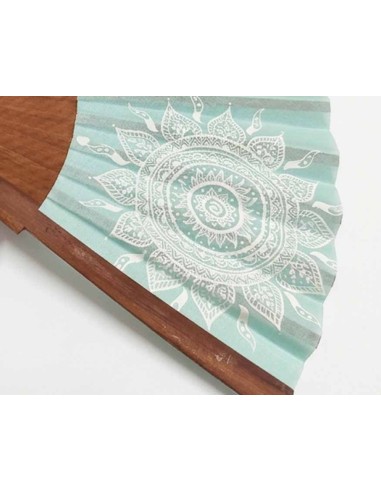 Abanico de madera y tela algodón "Mandalas verde" de Cuatrogotas - DETALLE