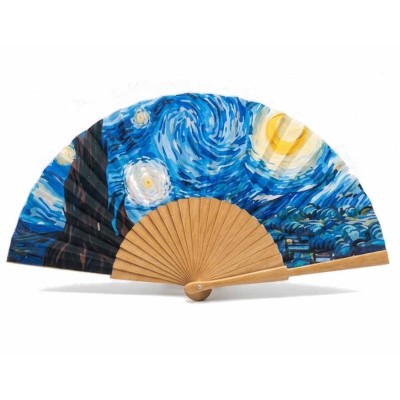 Abanico madera y tela "El noche estrellada de Van Gogh" de Cuatrogotas