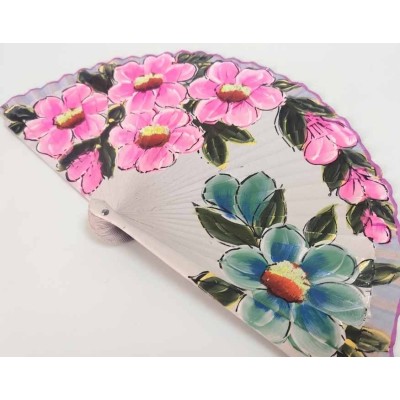 Abanico de madera pintada en marfil y con estampado floral 42060 2