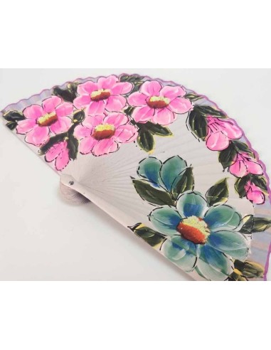 Abanico de madera pintada en marfil y con estampado floral 42060 - DETALLE