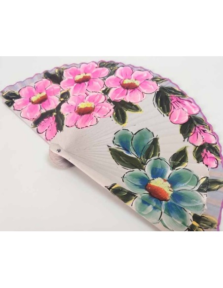Abanico de madera pintada en marfil y con estampado floral 42060 - DETALLE