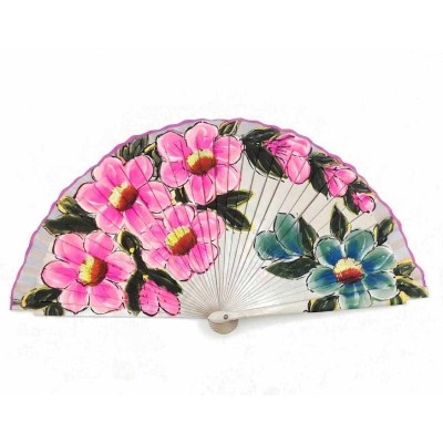 Abanico de madera pintada en marfil y con estampado floral 42060