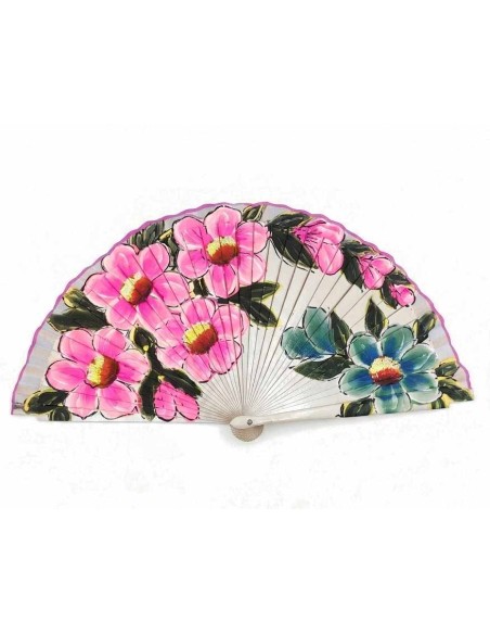 Abanico de madera pintada en marfil y con estampado floral 42060