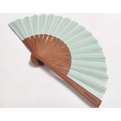 Abanico madera peral y tela algodón (19 cm) + funda "Verde agua" de Don Algodón 2