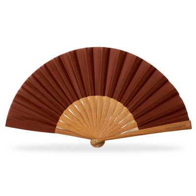 Abanico madera peral y tela algodón (19 cm) + funda "Marrón" de Don Algodón