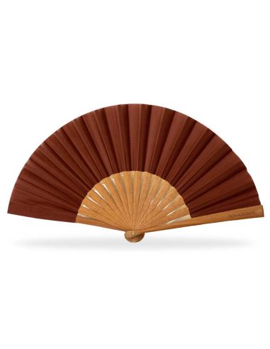 Abanico madera peral y tela algodón (19 cm) + funda "Marrón" de Don Algodón