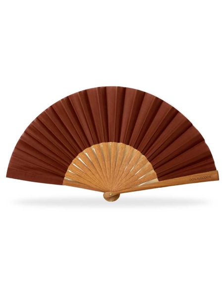 Abanico madera peral y tela algodón (19 cm) + funda "Marrón" de Don Algodón