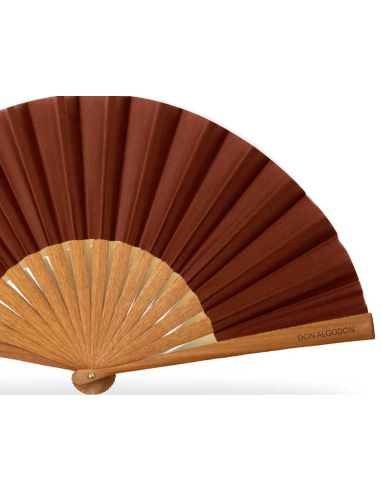 Abanico madera peral y tela algodón (19 cm) + funda "Marrón" de Don Algodón