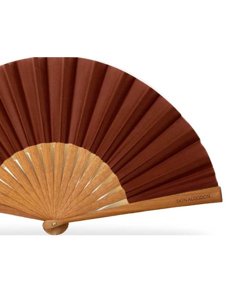 Abanico madera peral y tela algodón (19 cm) + funda "Marrón" de Don Algodón