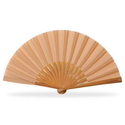 Abanico madera peral y tela algodón "Camel" (19 cm) + funda de Don Algodón