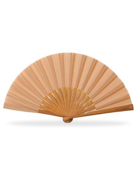 Abanico madera peral y tela algodón "Camel" (19 cm) + funda de Don Algodón