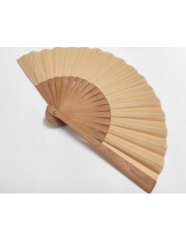 Abanico madera peral y tela algodón "Camel" (19 cm) + funda de Don Algodón