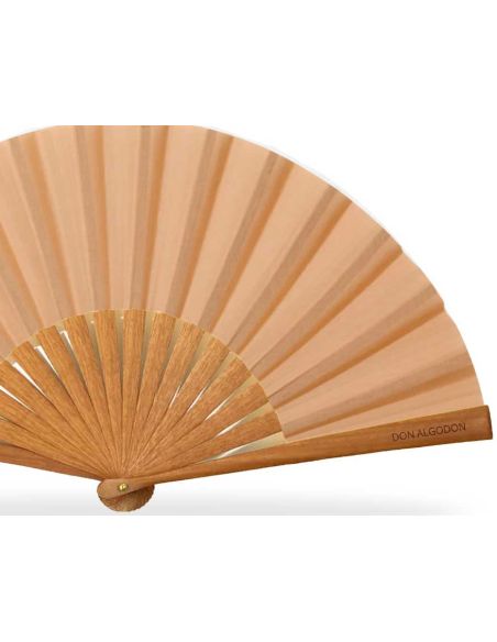 Abanico madera peral y tela algodón "Camel" (19 cm) + funda de Don Algodón
