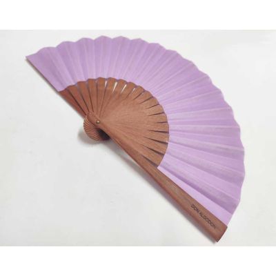 Abanico madera peral y tela algodón "Lila" (19 cm) + funda de Don Algodón 2