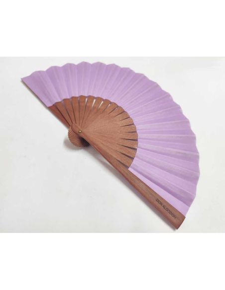 Abanico madera peral y tela algodón "Lila" (19 cm) + funda de Don Algodón