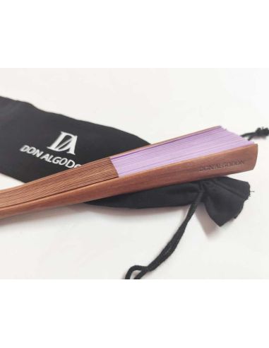 Abanico madera peral y tela algodón "Lila" (19 cm) + funda de Don Algodón