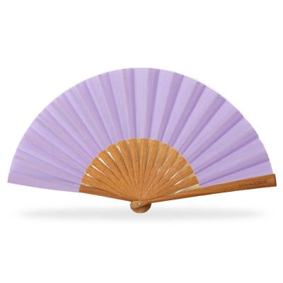 Abanico madera peral y tela algodón "Lila" (19 cm) + funda de Don Algodón