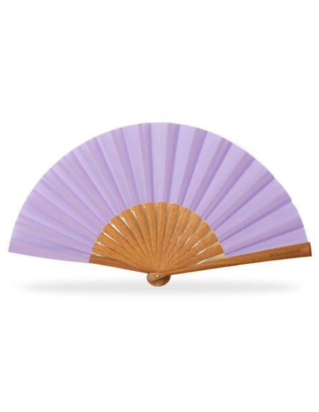 Abanico madera peral y tela algodón "Lila" (19 cm) + funda de Don Algodón