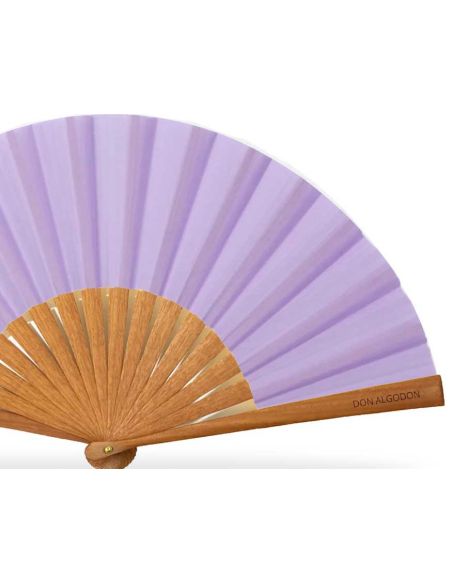 Abanico madera peral y tela algodón "Lila" (19 cm) + funda de Don Algodón