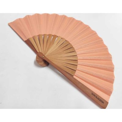 Abanico madera peral y tela algodón "Salmón" (19 cm) + funda de Don Algodón 2