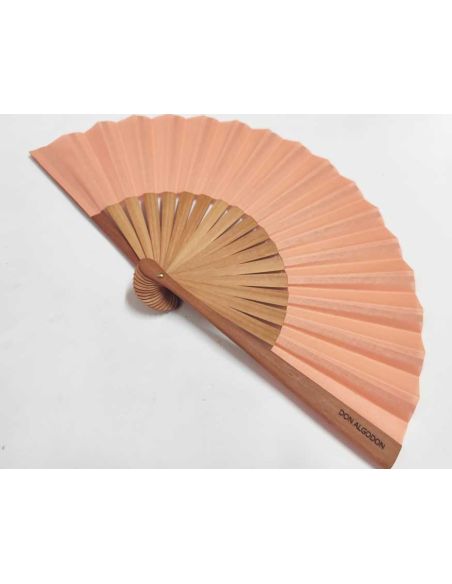 Abanico madera peral y tela algodón "Salmón" (19 cm) + funda de Don Algodón