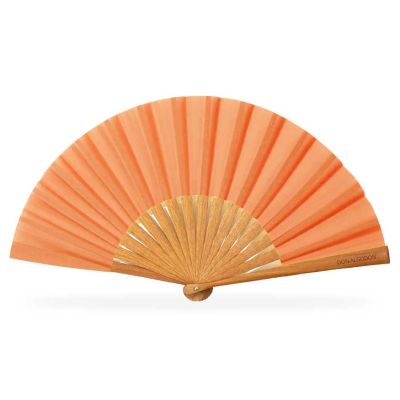 Abanico madera peral y tela algodón "Salmón" (19 cm) + funda de Don Algodón