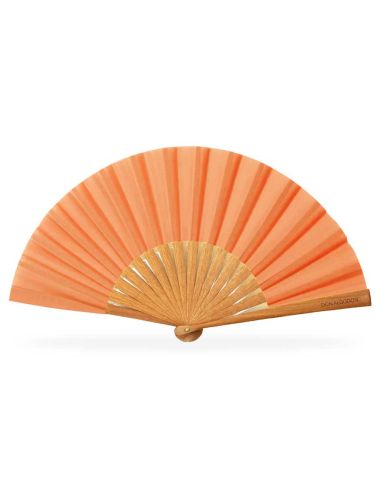 Abanico madera peral y tela algodón "Salmón" (19 cm) + funda de Don Algodón