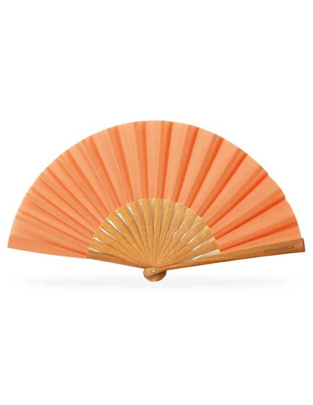 Abanico madera peral y tela algodón "Salmón" (19 cm) + funda de Don Algodón