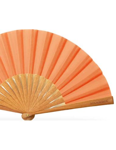 Abanico madera peral y tela algodón "Salmón" (19 cm) + funda de Don Algodón