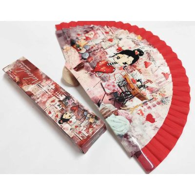 Abanico madera con caja "Taller de corazones" rojo de Malamalaka 2