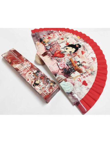 Abanico madera con caja "Taller de corazones" rojo de Malamalaka
