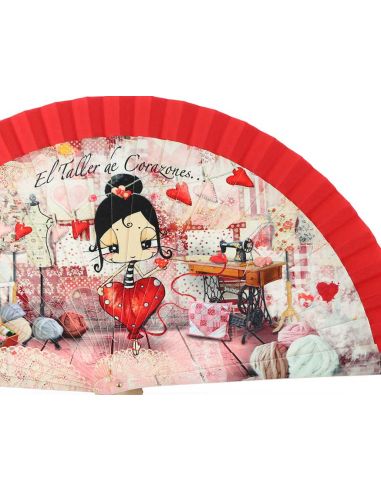 Abanico madera con caja "Taller de corazones" rojo de Malamalaka