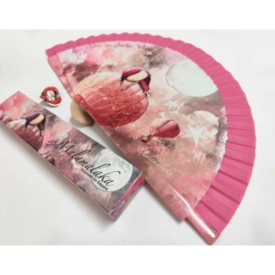 Abanico madera con caja "Sueños" rosa de Malamalaka 2