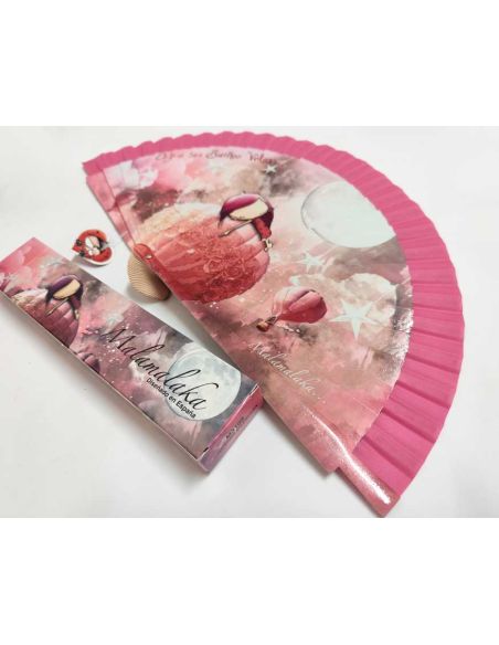 Abanico madera con caja "Sueños" rosa de Malamalaka