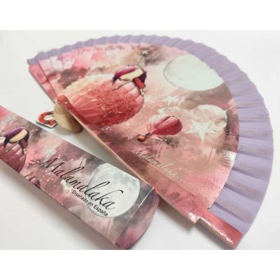 Abanico madera con caja "Sueños" malva de Malamalaka 2
