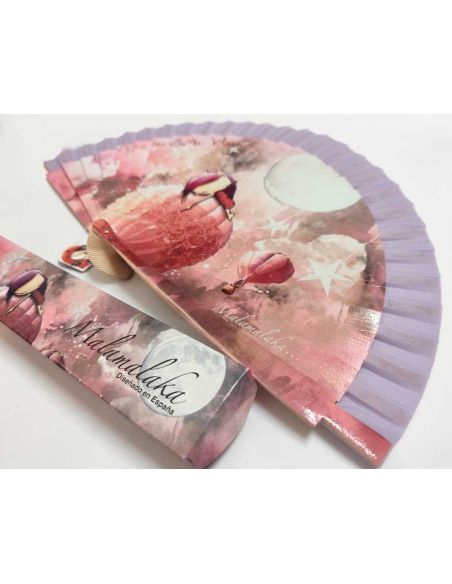 Abanico madera con caja "Sueños" malva de Malamalaka