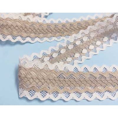 Entredós encaje nylon doble marfil y camel (ancho 4,5cms) Venus
